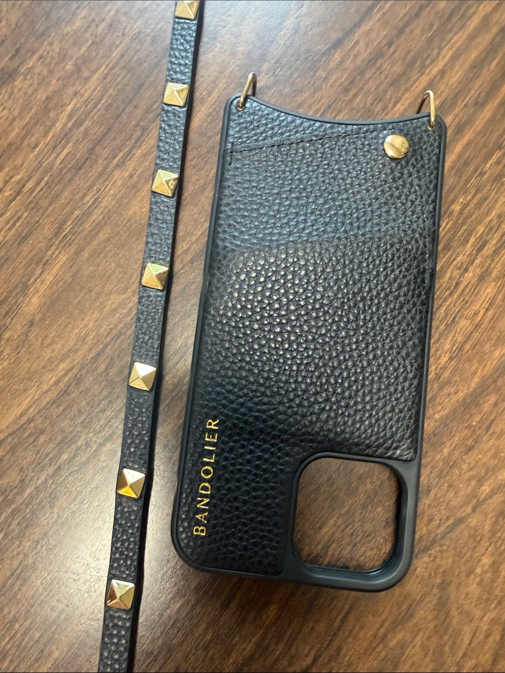 Bandolier Emma Black Pebble Leather Crossbody Case for 12/12 Pro with Strap - Picture 3 of 15